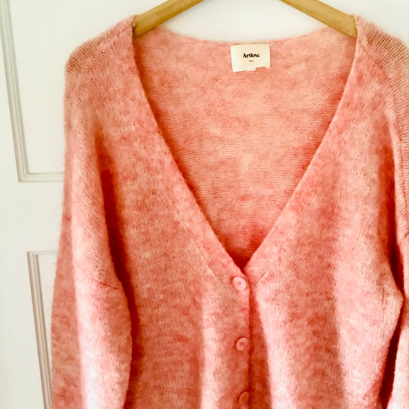 Artlove Paris Mohair Wool Blend V-neck Cardigan Pink Size L Oversized Relaxed - Picture 5 of 13